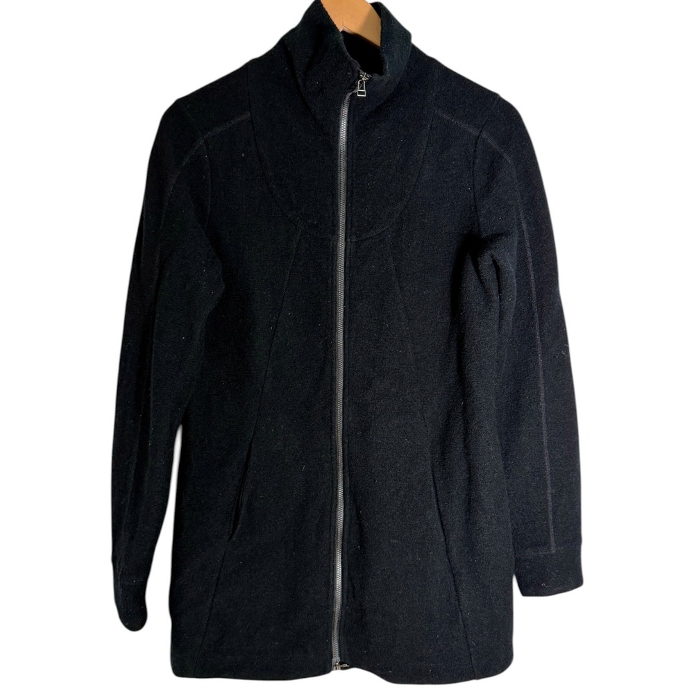 Ibex Women's Alana Tunic Sweater Jacket Merino Wool Full Zip Black Medium